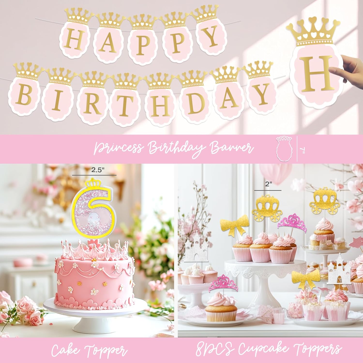 Costova Princess 6th Birthday Party Decorations, 116 PCs - Once Upon a Time Party Supplies for 6 Year Old with Fairytale Backdrop, Pink Balloon Garland, Number 6 Foil Balloon, Castle Tablecloth