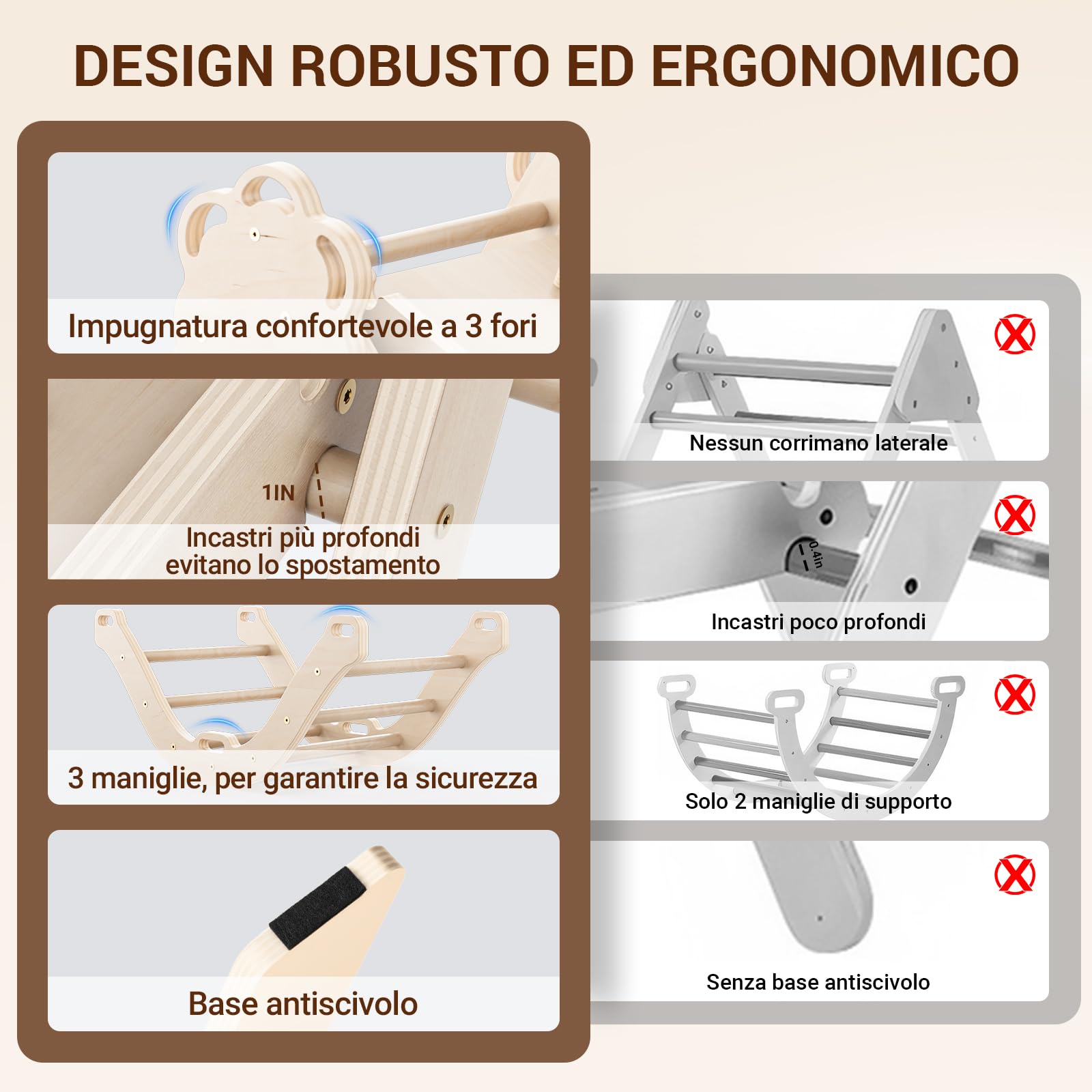 COSYLAND Set di Arrampicata 8 in 1 per Bambini – Triangolo Pikler e Arco Montessori Compatti con Scivolo, Struttura Pieghevole da Interno 18M–3A per Gioco Motorio e Arrampicata（Naturale）