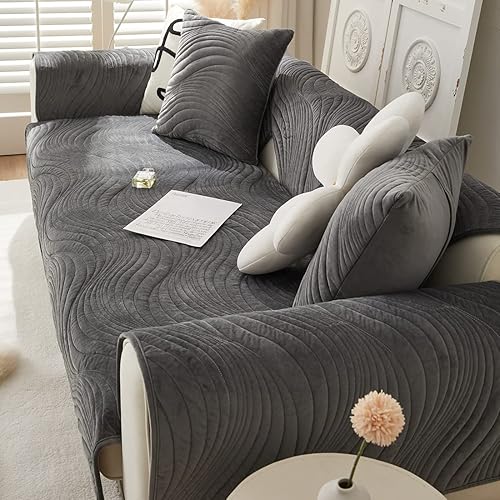 Miniatura 6 de Funda de sofá de terciopelo súper suave con bordado geométrico, funda gruesa y cálida para sofá modular, cómoda funda de felpa antideslizante para