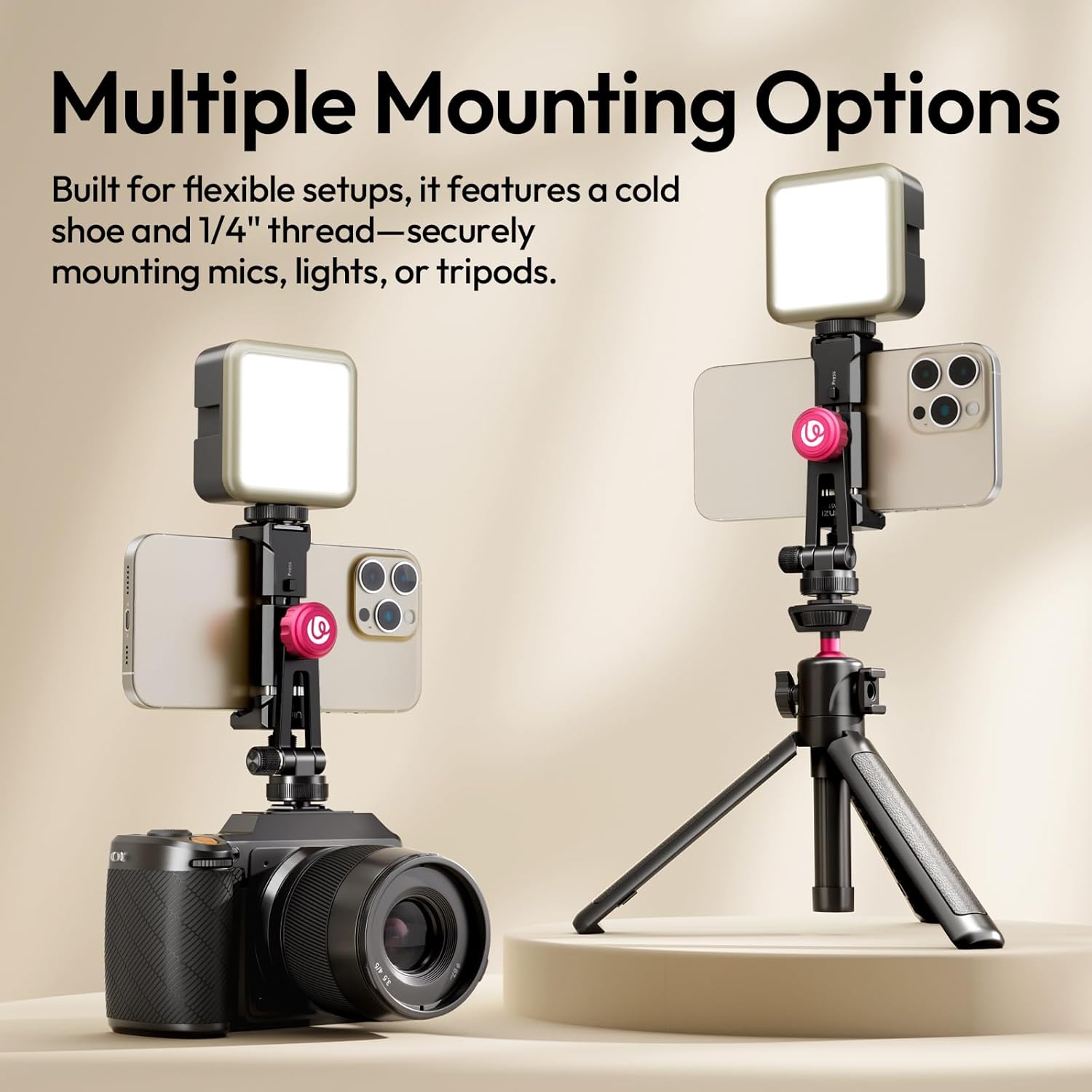 ULANZI MA61 Metal Phone Tripod Mount with Cold Shoe, 360° Adjustable Hot Shoe Camera Phone Mount for iPhone 17 16 15 14 Pro Max, Samsung, Aluminum Alloy Clamp for Vlogging, Live Streaming, Video - Image 6