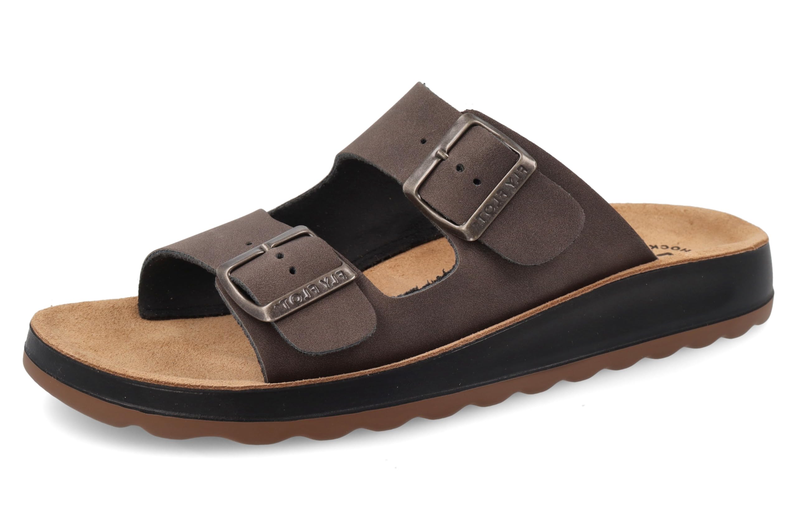 Fly Flot 781714C Slipper 2 Fibbie Pelle con T.Moro Soletta Morbida Made in Italy
