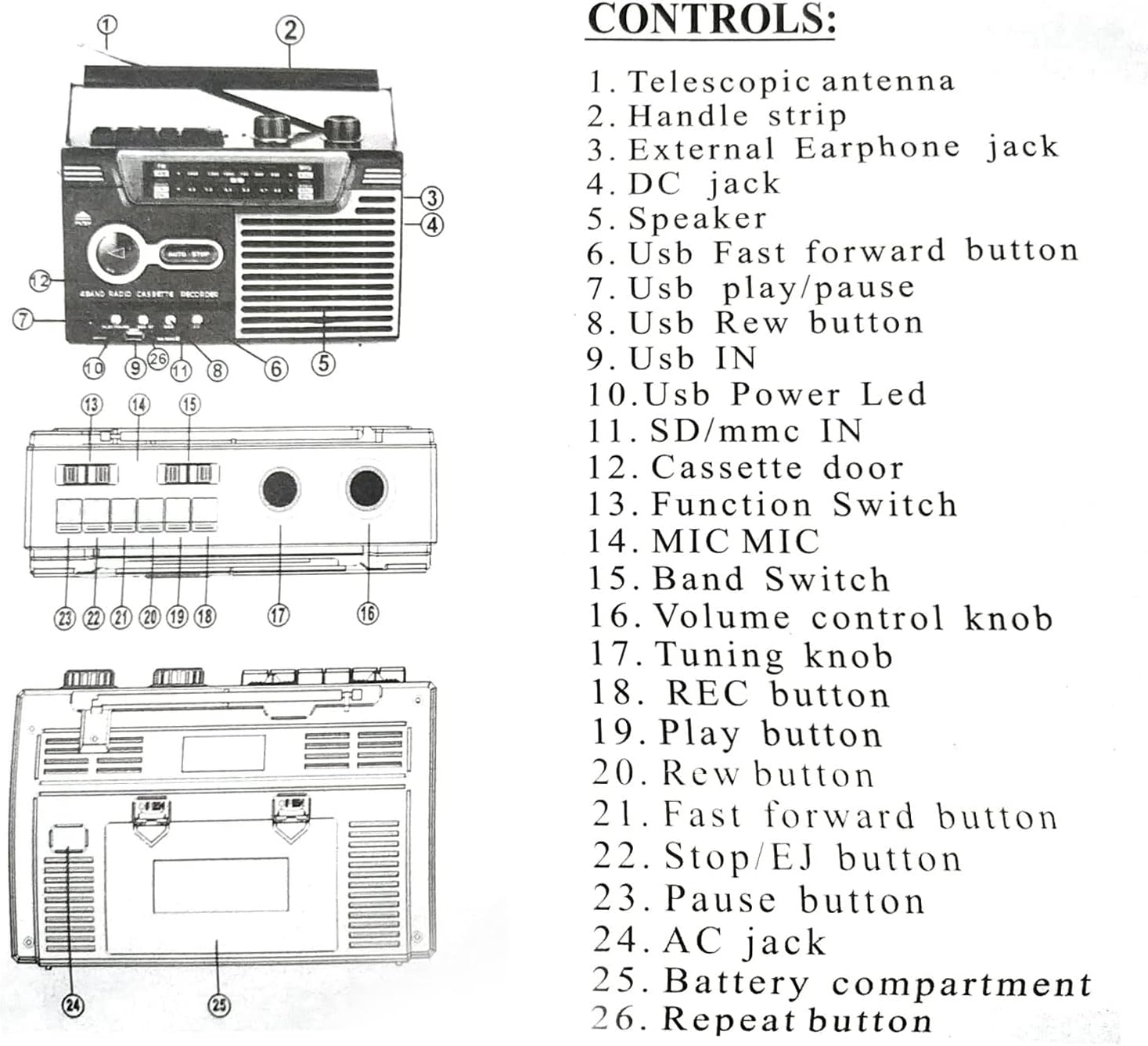 Retro Portable Cassette Player with AM/FM Radio,USB & TF Support,HeadphoneIdeal for Elderly,Kids Home Entertainment (US Plug)