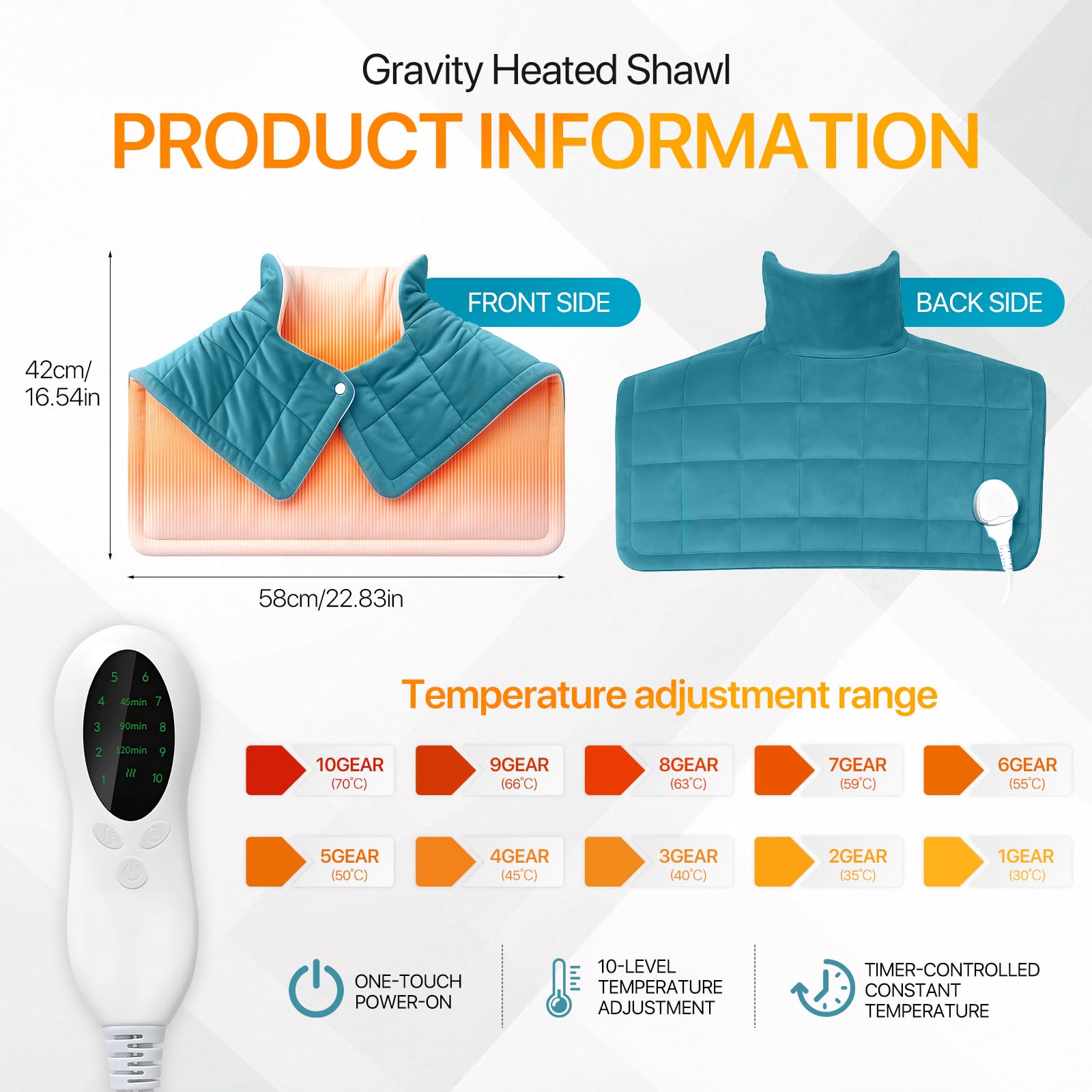 RoserRose 1,2 kg Manta Electrica Cuello y Cervicales, Almohadilla Eléctrica Cervical con 10 Livelli di Calore, 3 Timer, Spegnimento Automatico, Contorno de cuello calefactor ideal per Donne (Azul)
