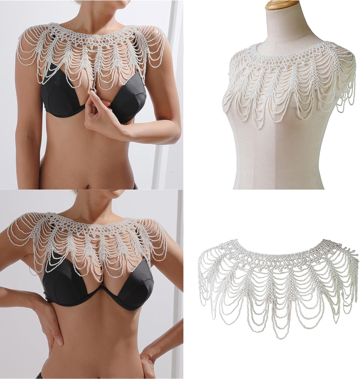 [Oxtxuzdm] イブニングパーティーのためのフリンジパールショールラップ人工パールショルダーネックレスパシュミナラップチョンサ