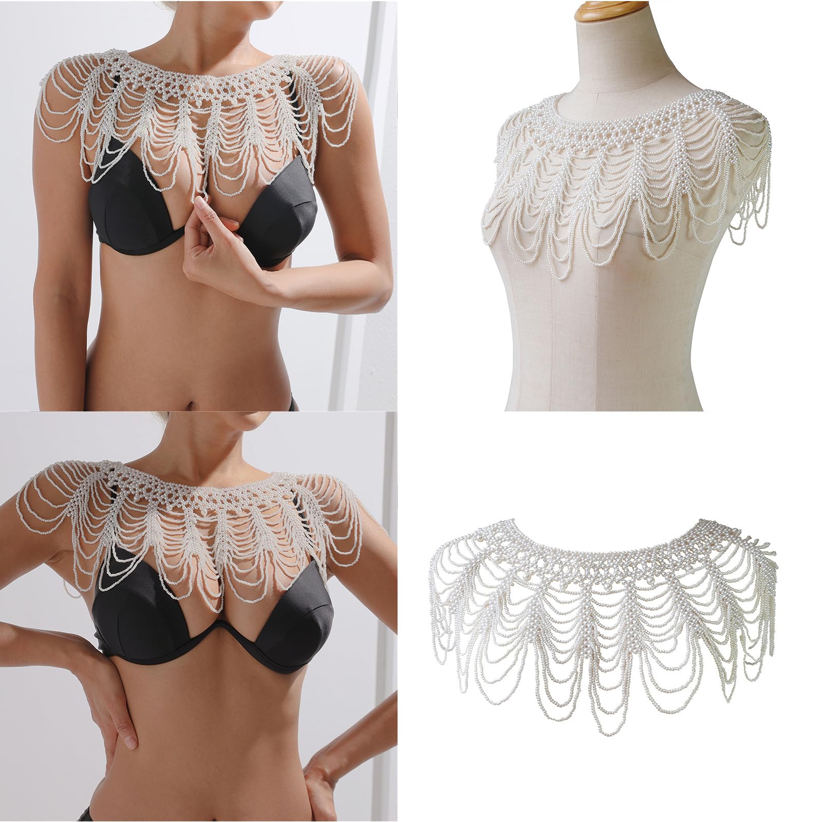 Künstlicher Perlenschal für Hochzeitskleid, modische Schulterkette für Cheongsam, eleganter Schulterwickel für formelle Anlässe, Party und Hochzeit, handgefertigter Schmuck