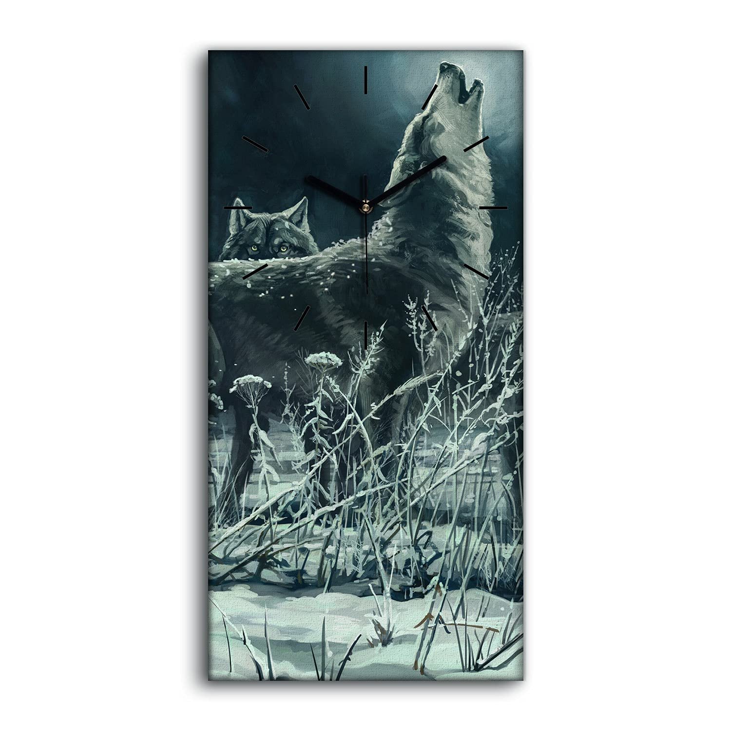Horloge sur Toile Loups d'Hiver Décoration Salon Design Moderne Mains Noires