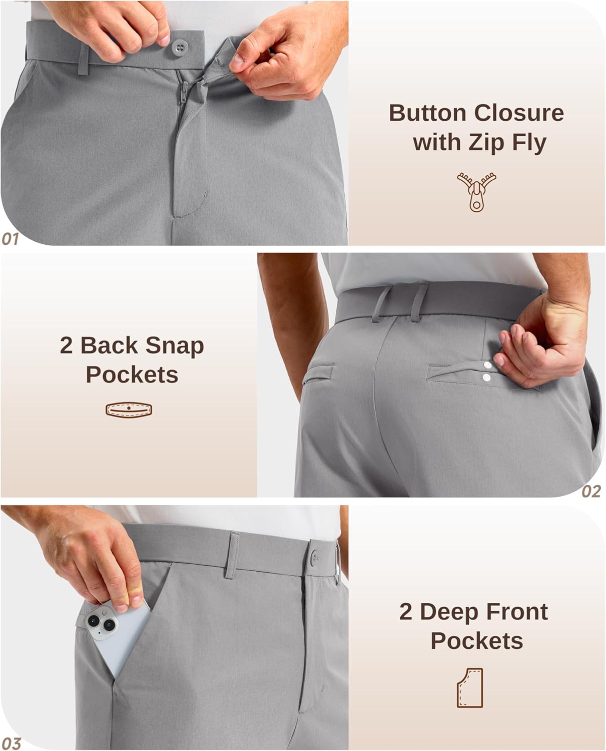 G Gradual Men's Golf Shorts 12" Long with 4 Pockets Lightweight Casual Knee Length Short Quick Dry Hiking Work Travel Shorts - Image 4