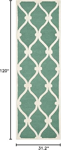 Miniatura 8 de SAFAVIEH Cambridge Collection - Alfombra de pasillo de 2 pies 6 pulgadas x 6 pies, azul y marfil, lana marroquí hecha a mano, ideal para zonas de