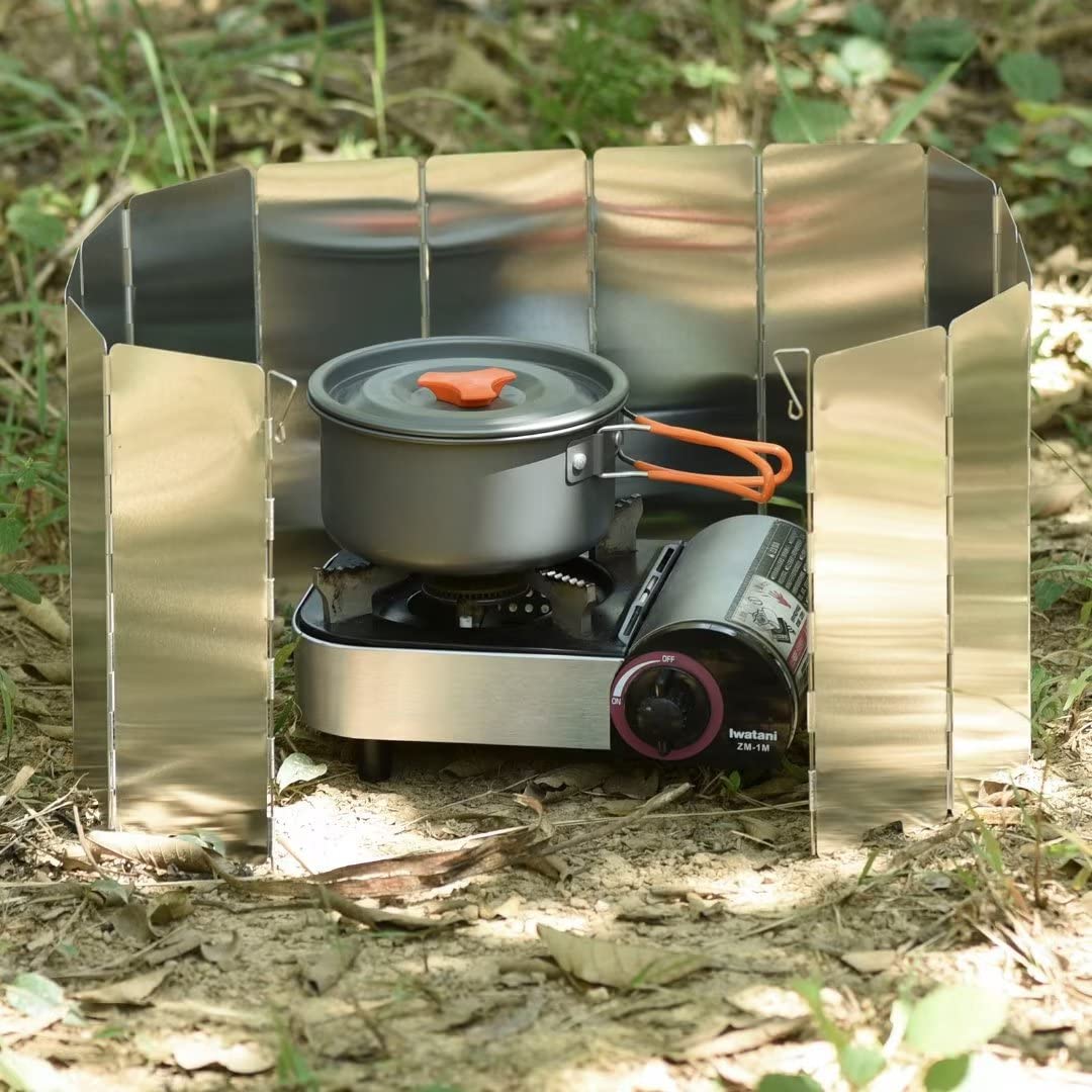 Aluminium Windschutz für Campingkocher Faltbarer Windschutz für Gaskocher, 16-Lamellen Camping Windschutzscheibe Campingkocher Windscreen für Outdoor Öfen Campingkochern Gaskochern