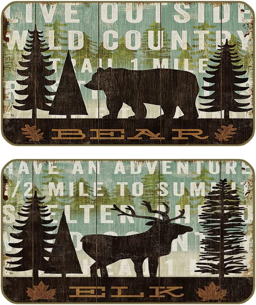 UINHMOP 17''x30''Set of 2 Camping Life Wild Animal Forest Bear Deer Decorative Doormat, Rustic Wild Animal Floor Mats Decor for Campsite RV Cabin Home Bathroom Bedroom Living Room Porch Front Door