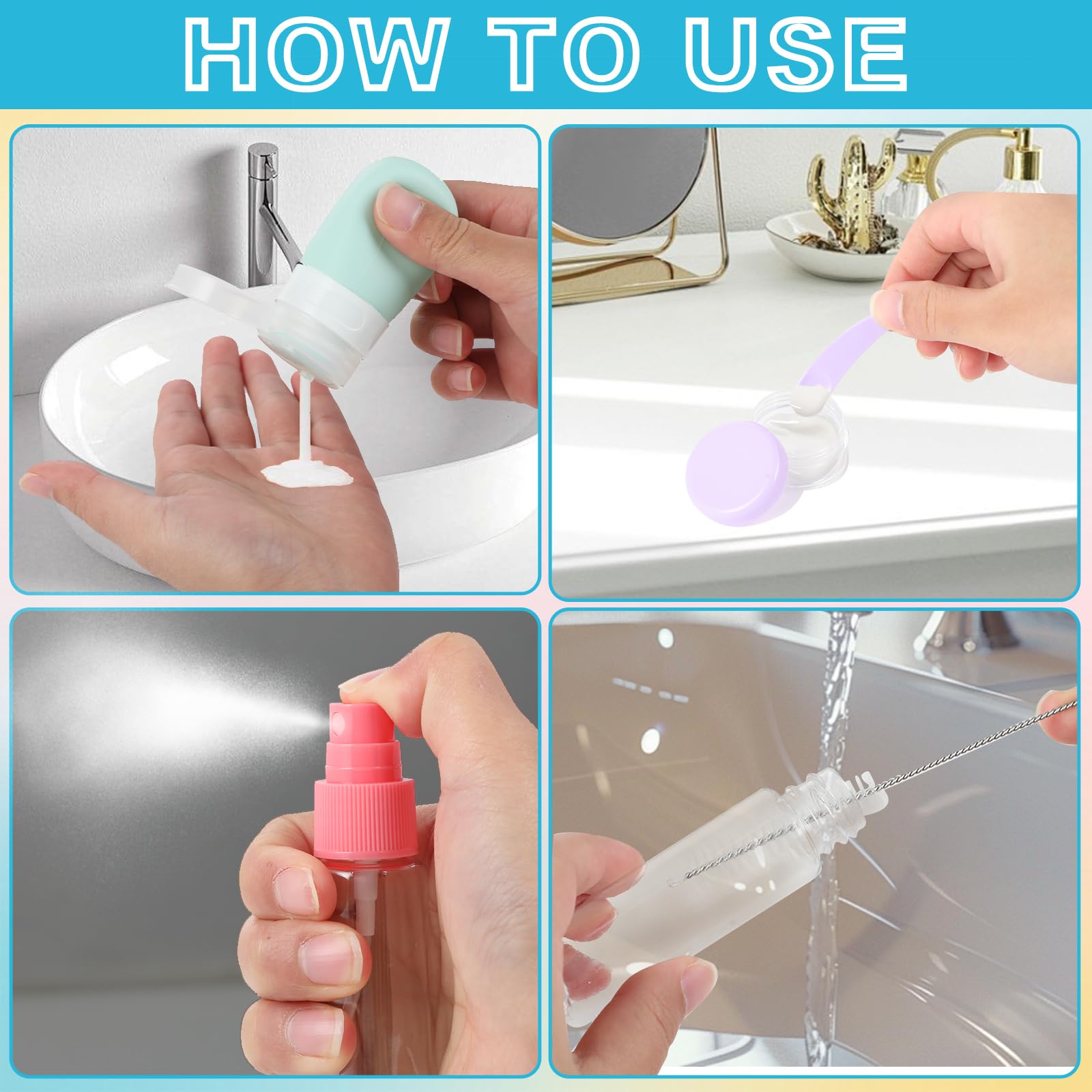 Bottiglie da Viaggio in Silicone Set - 18 Pezzi Contenitori da Viaggio - Kit da Viaggio per Aereo - Accessori per Flaconi da Viaggio - Per Shampoo/Liquidi/Lozione