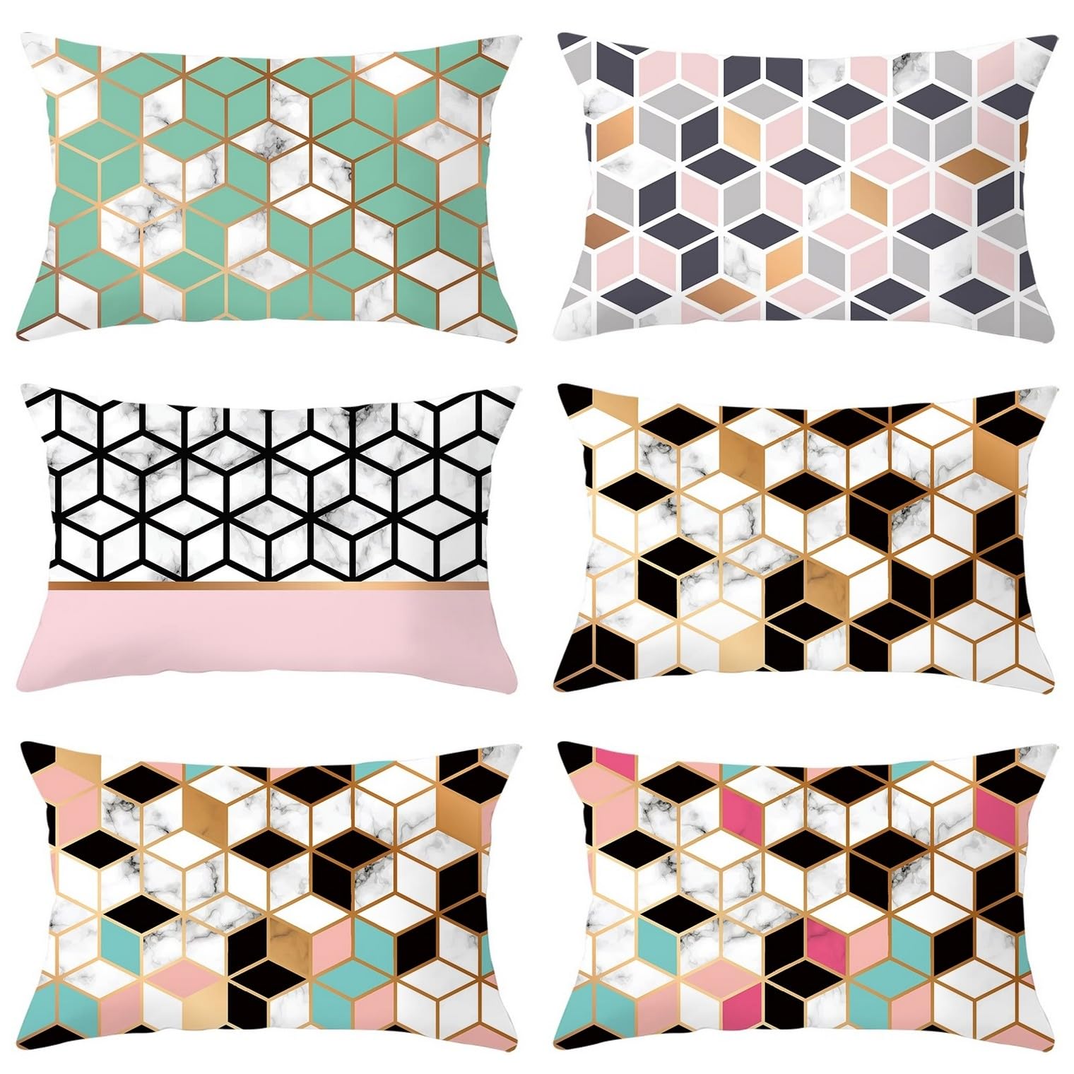 Housse de coussin satin de coton haut de gamme 30x50cm au motif grille cubique pour salon chic