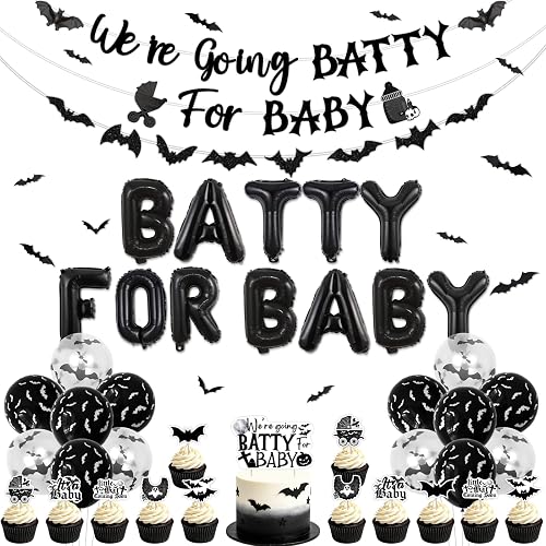 Kreatwow Halloween Baby Shower Decorations Black White Gothic Bat Theme