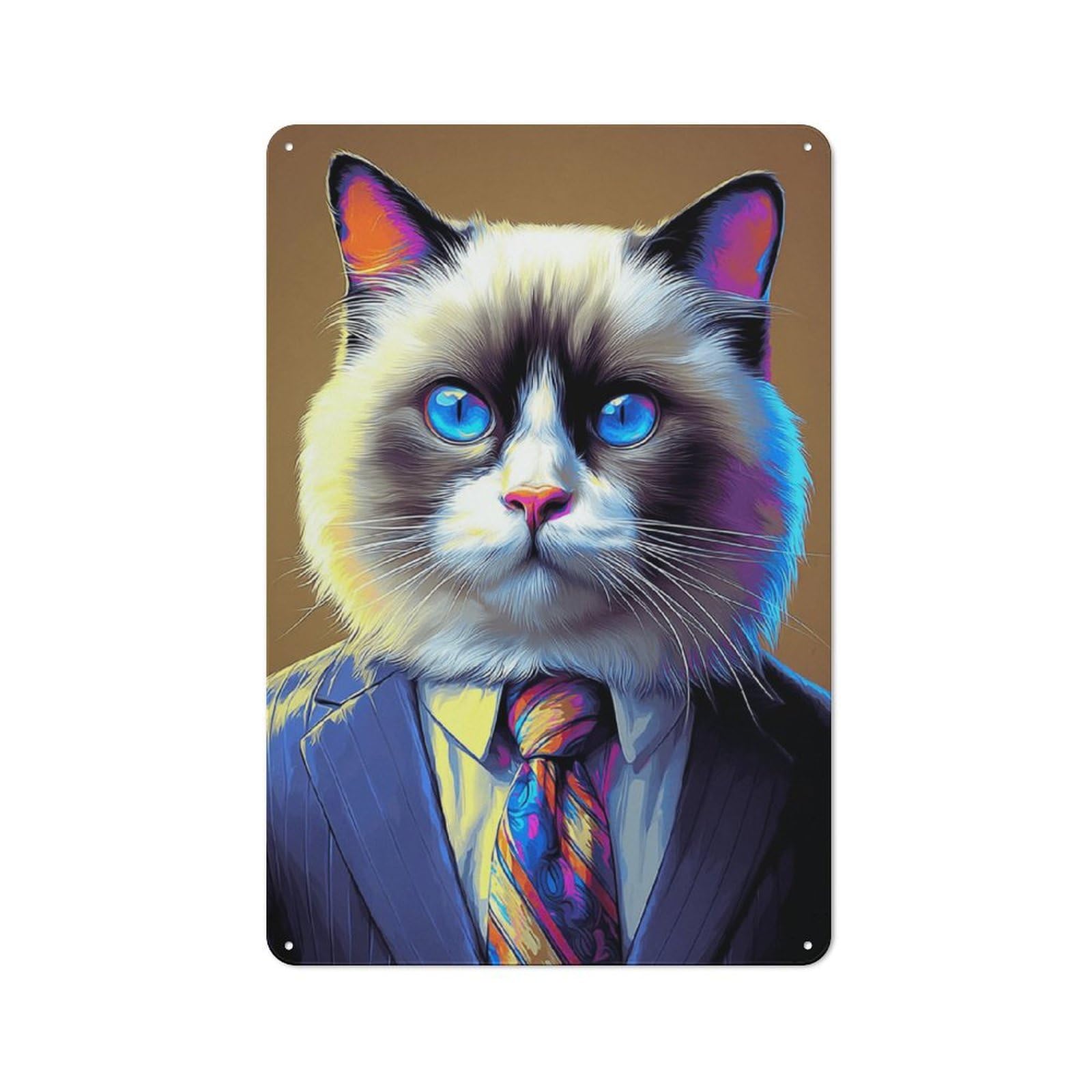 Junmoney Colorful Cat In Suit For Garden Room Or Summerhouse, Vintage Tin Sign 30X20cm, For Display In Garden Rooms And Summerhouses