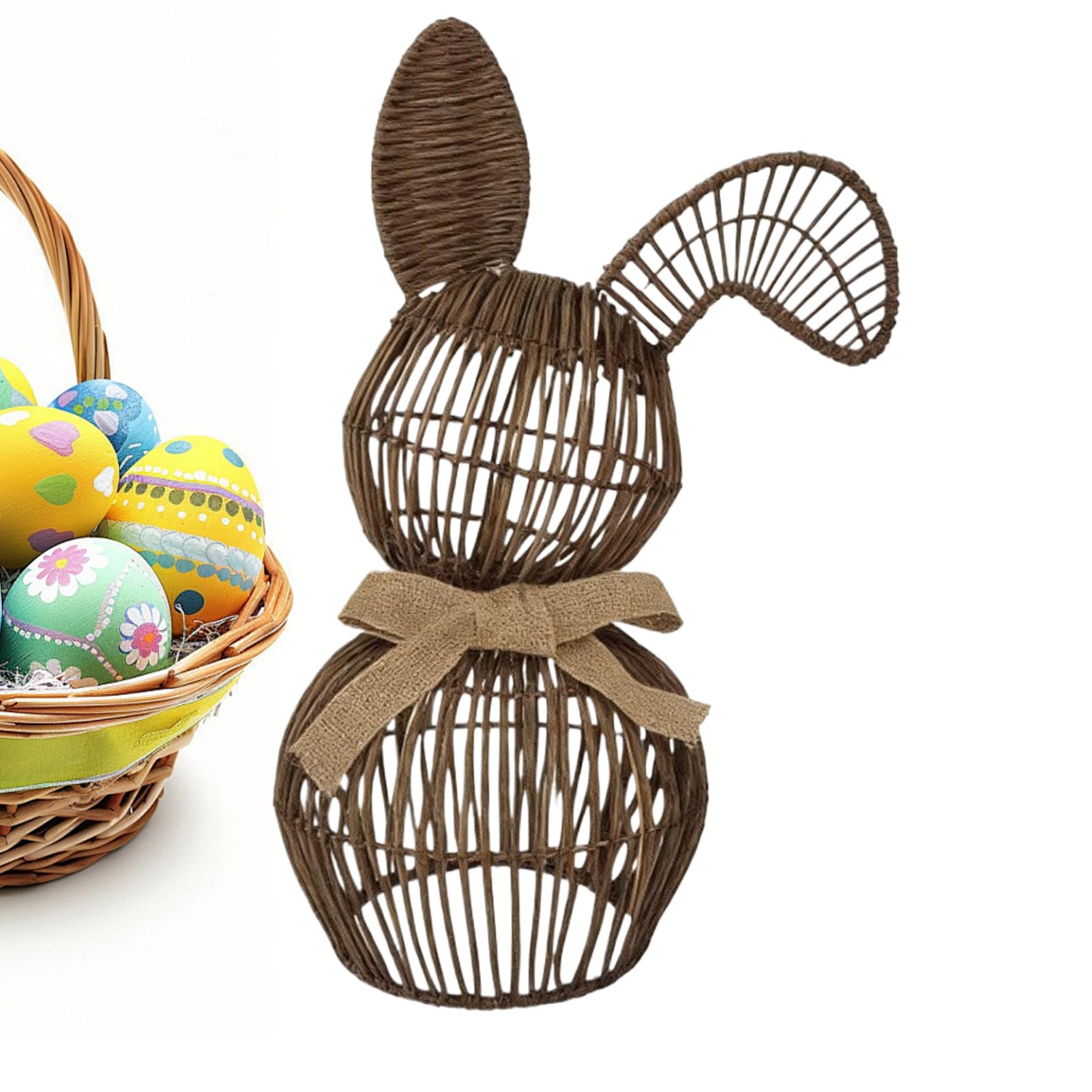 Décoration de lapin de Pâques haut de gamme en rotin tressé main