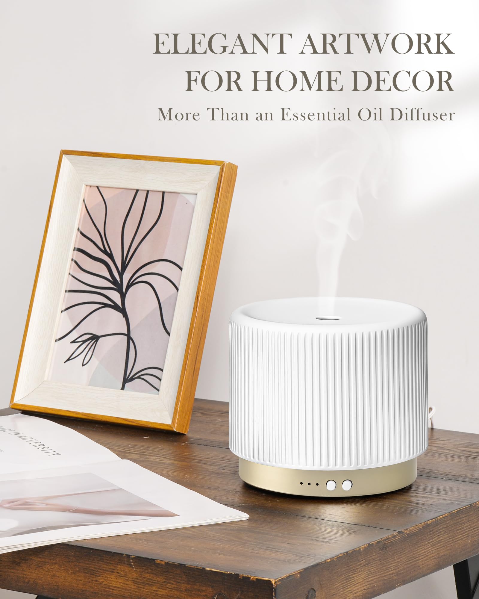 Onaboviva Diffusore di oli essenziali in ceramica da 280 ml, diffusore decorativo ad ultrasuoni per aromaterapia con spegnimento automatico, funzionamento silenzioso, 3 impostazioni di timer per