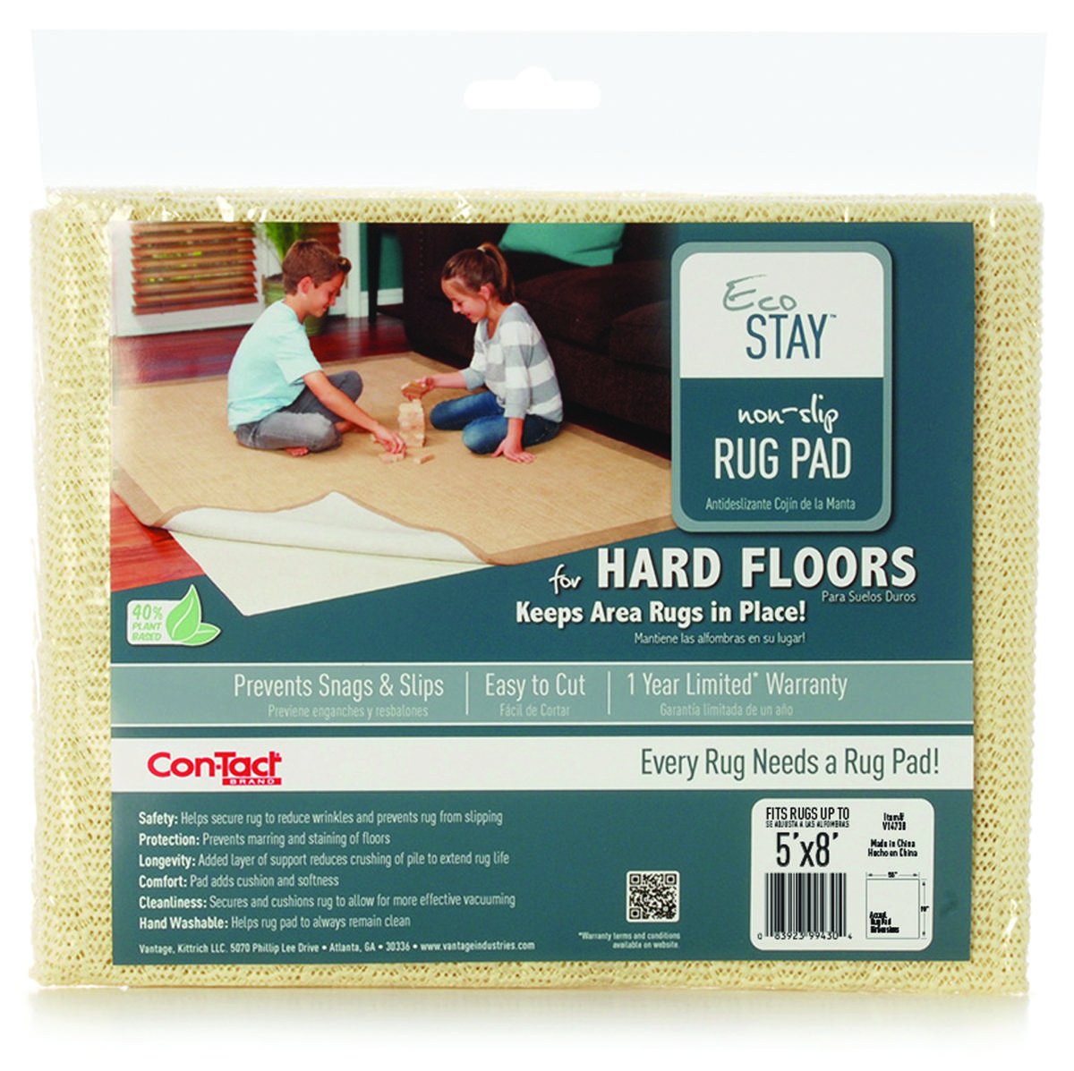 Con-Tact Rug Pad 5x8, Non-Slip Area Rug Pad, Eco-Stay for Hard Floors