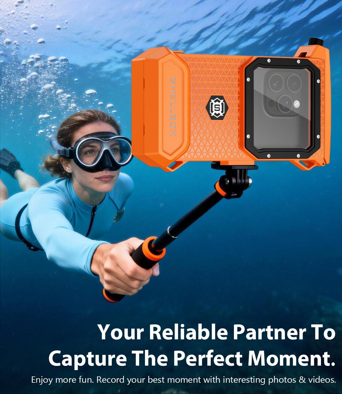 Underwater Phone Case for Snorkeling - Waterproof Touchscreen Diving Housing, Universal Underwater Phone Case for iPhone 16/15/14/13 Pro Max Samsung Galaxy S26/S25/S24 Ultra Up to 6.9'' (Orange)