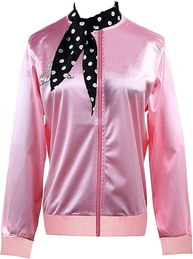 Amazon.com: 1950s Pink Women Satin Jacket Grasa T-Bird Danny Halloween  Cosplay traje de fantasía con bufanda, Rosa/Rebel Fun., M + bufanda : Ropa,  Zapatos y Joyería