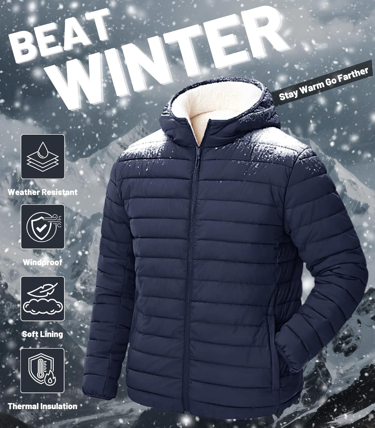 MAGNIVIT Men's Puffer Jacket with Hood Water Resistant Windproof Fleece Sherpa Lined Winter Coat Insulated Down Jackets - Image 6