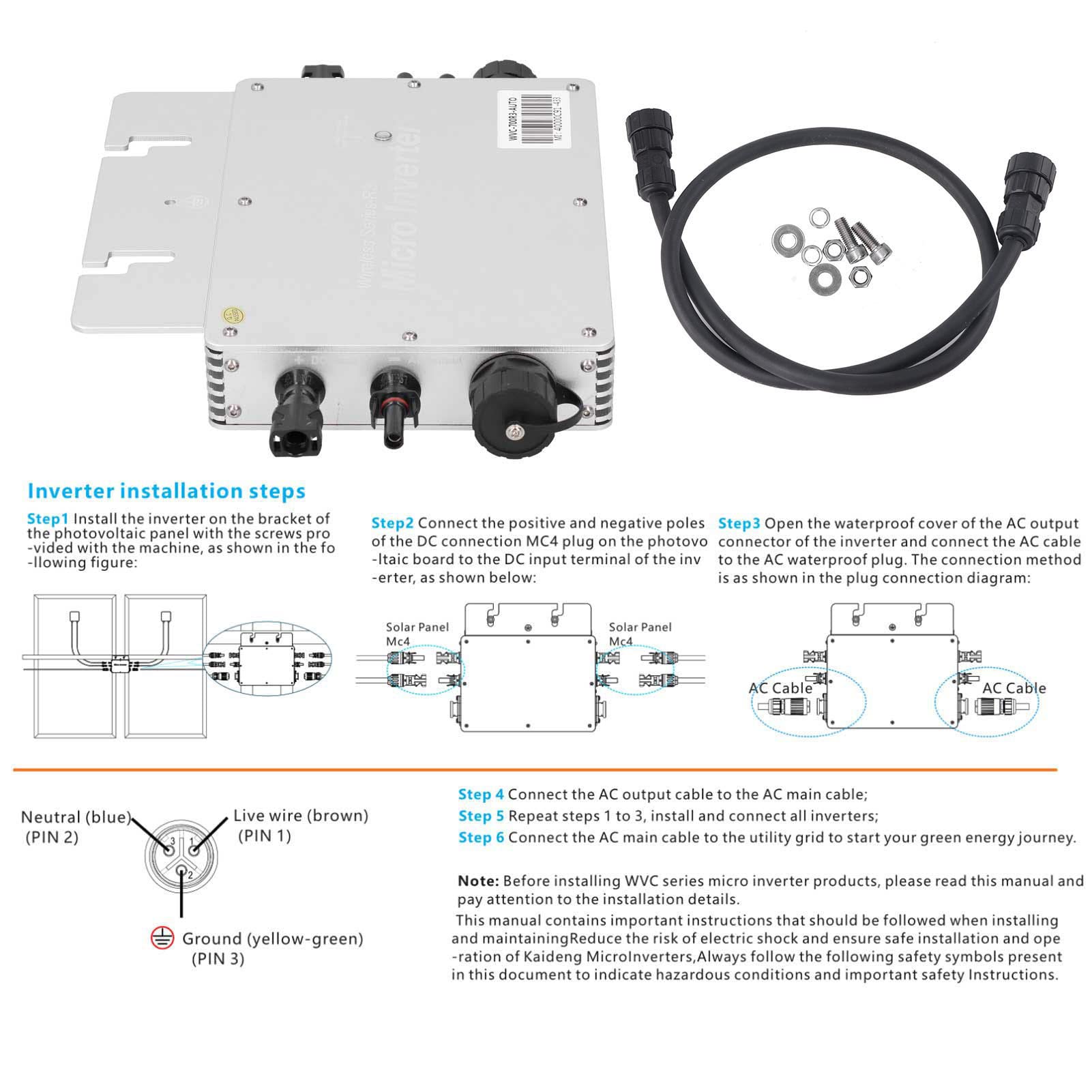 WVC - 700W Microinverter a Rete Solare Impermeabile Controllo WIFI Identificazione Automatica Micro Inverter CC a CA 120/230 V