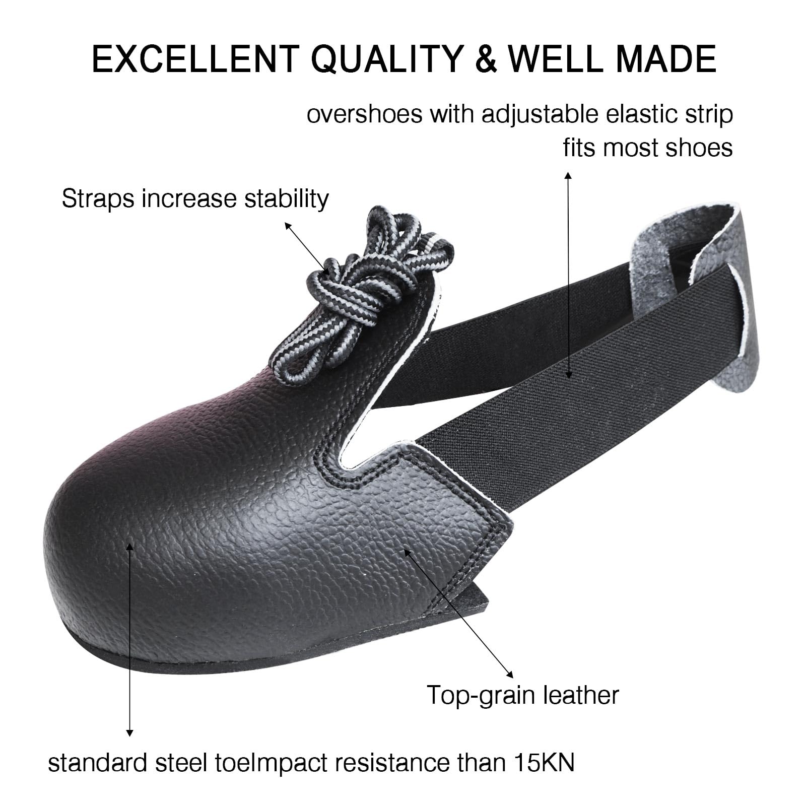 Puntera de acero, cubrezapatos de seguridad para el lugar de trabajo, cubierta antigolpes con correa ajustable para hombres/mujeres, para talla 5-12, 1 par (cuero, L)