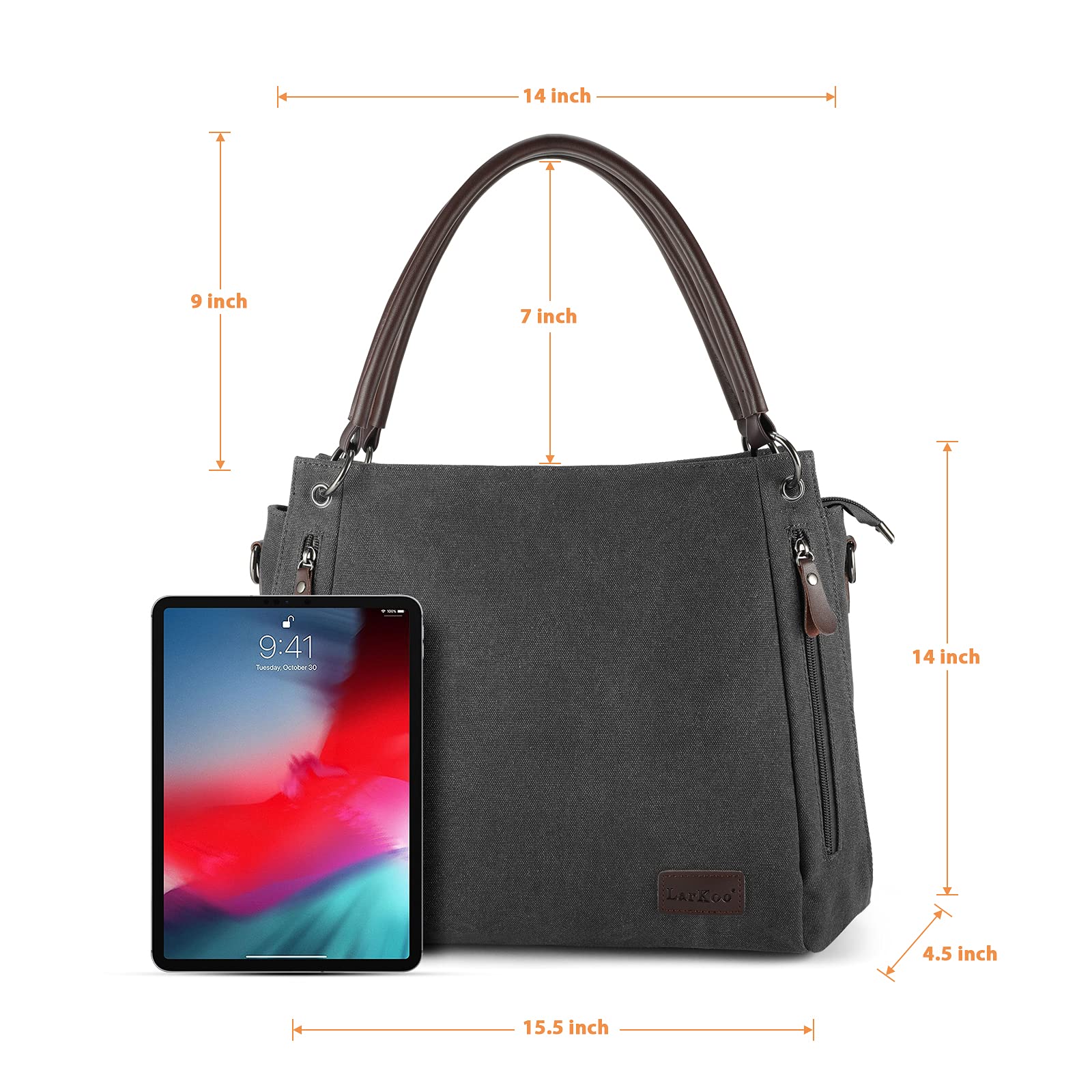 LarKoo Concealed Carry Crossbody Bag with Removable Pistol Holster for Women Handbag Hobo Purses Tote Bag (Black)