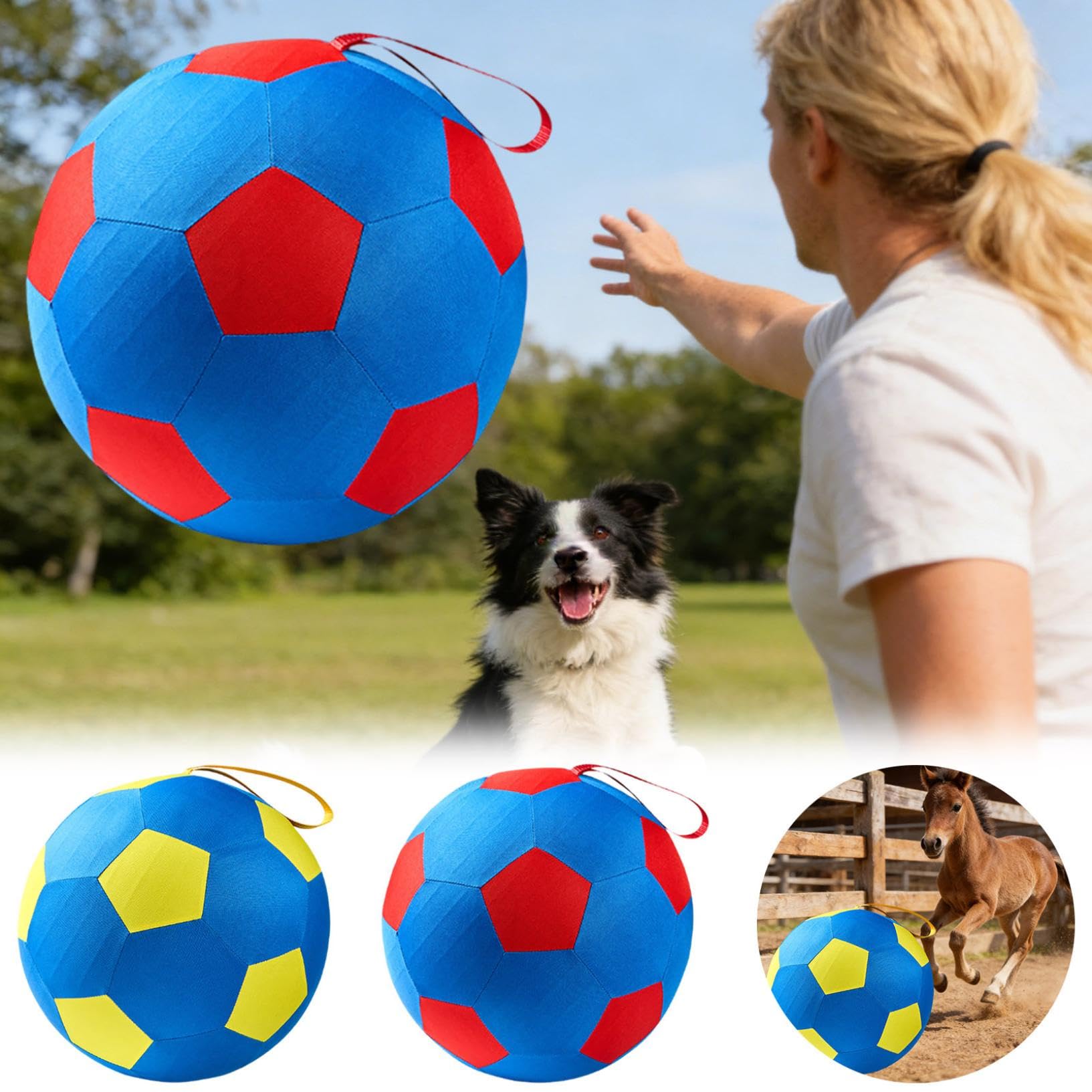 Beruhigender Jumbo-Ball für Hunde, Jolly Herding Ball für große Hunde & Pferde mit Griffabdeckung und Pumpe, reißfestes, aufblasbares Spielzeug für Outdoor-Spielübungen (Gelb, 55,9 cm)