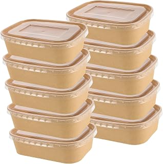 10pcs Disposable Kraft Paper Food Containers Leakproof Lids for Meal Prep Outdoor Camping and Picnics Versatile and Fresh Food Storage