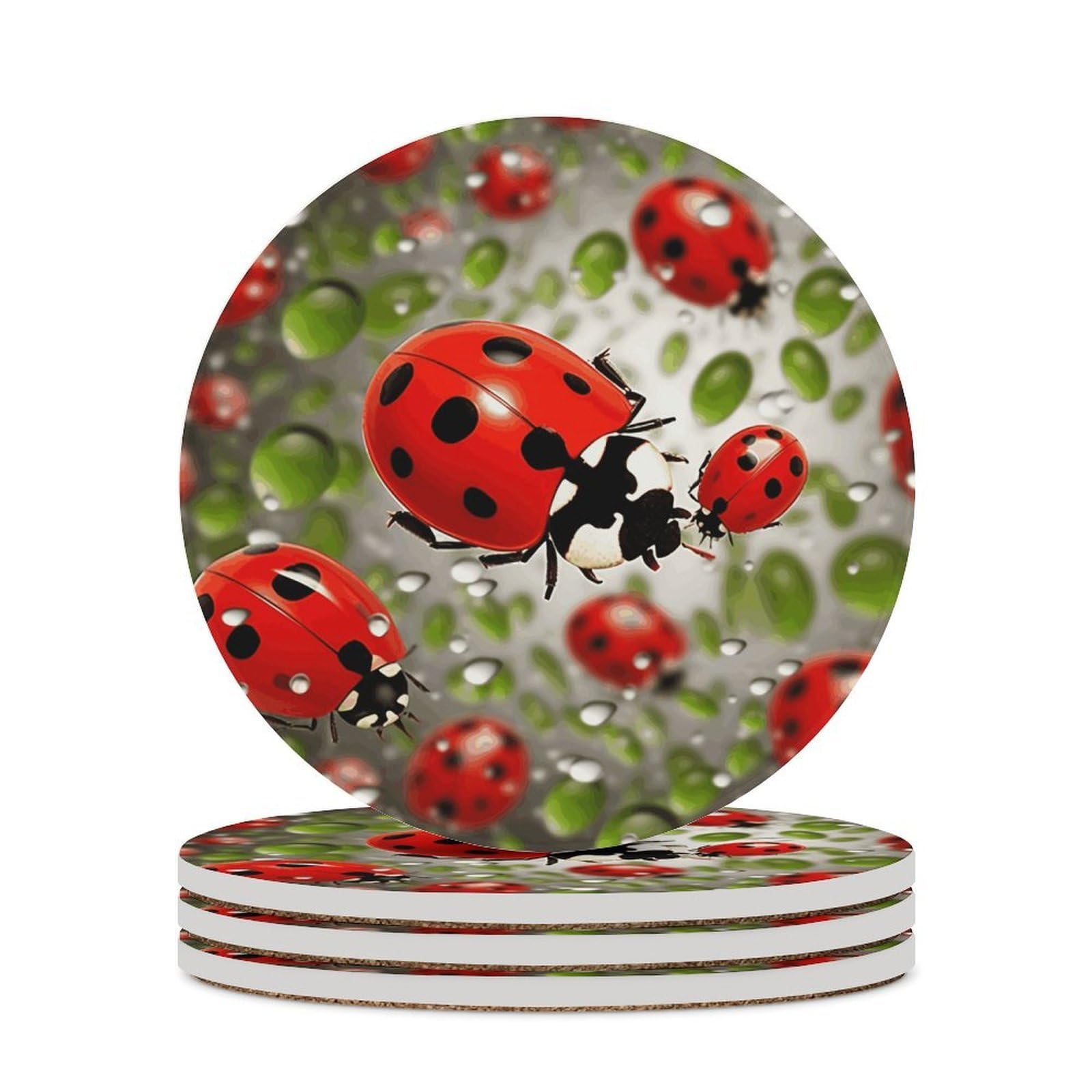Ladybug Coaster with Cork Base Drink Coasters for Coffee Table Decor Modern Cup Coasters with Non-Slip & Heat-Resistant Cute Ceramic Table Coaster for Home Dining