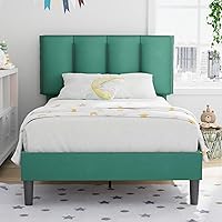 Vista 54 de VECELO - Base de cama tamaño individual con cabecera tapizada, plataforma con soporte de listones de madera de alta resistencia, no necesita somier