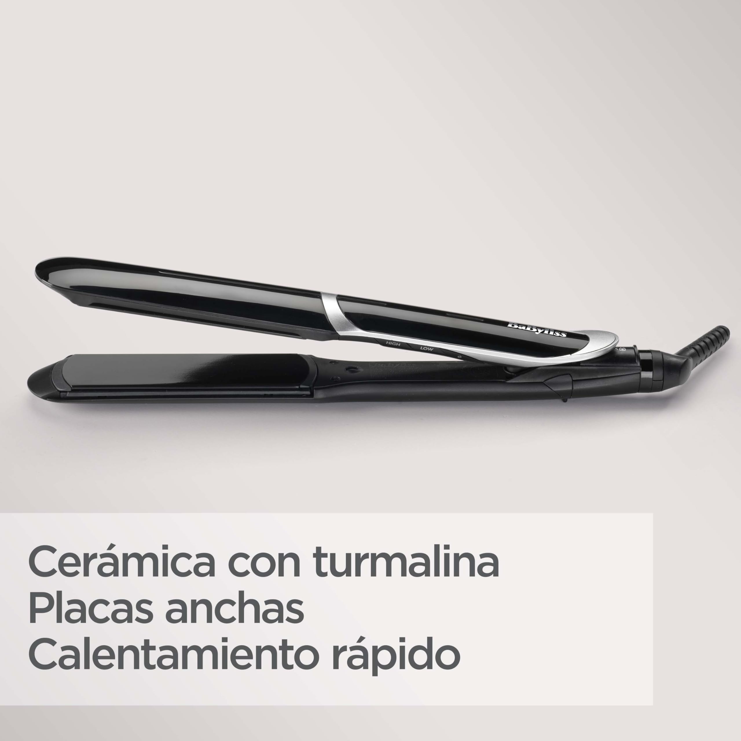 BaByliss Plancha de Pelo Smooth Pro Wide - Placas de cerámica para deslizamientos suaves, Placa ancha de 35 mm para cabello largo/grueso, Calentamiento rápido, 5 ajustes de Calor, Hasta 235°C, ST397E