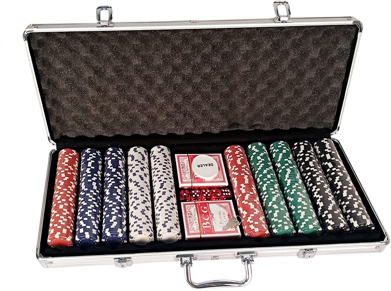 Mahi Enterprise� Professional 500 Piece Poker Set with Cushioned Aluminium Carry Case Holder - Complete with 2 Card Decks, 5 Red Dice and 11.5g Official Casino Grade Chips 1