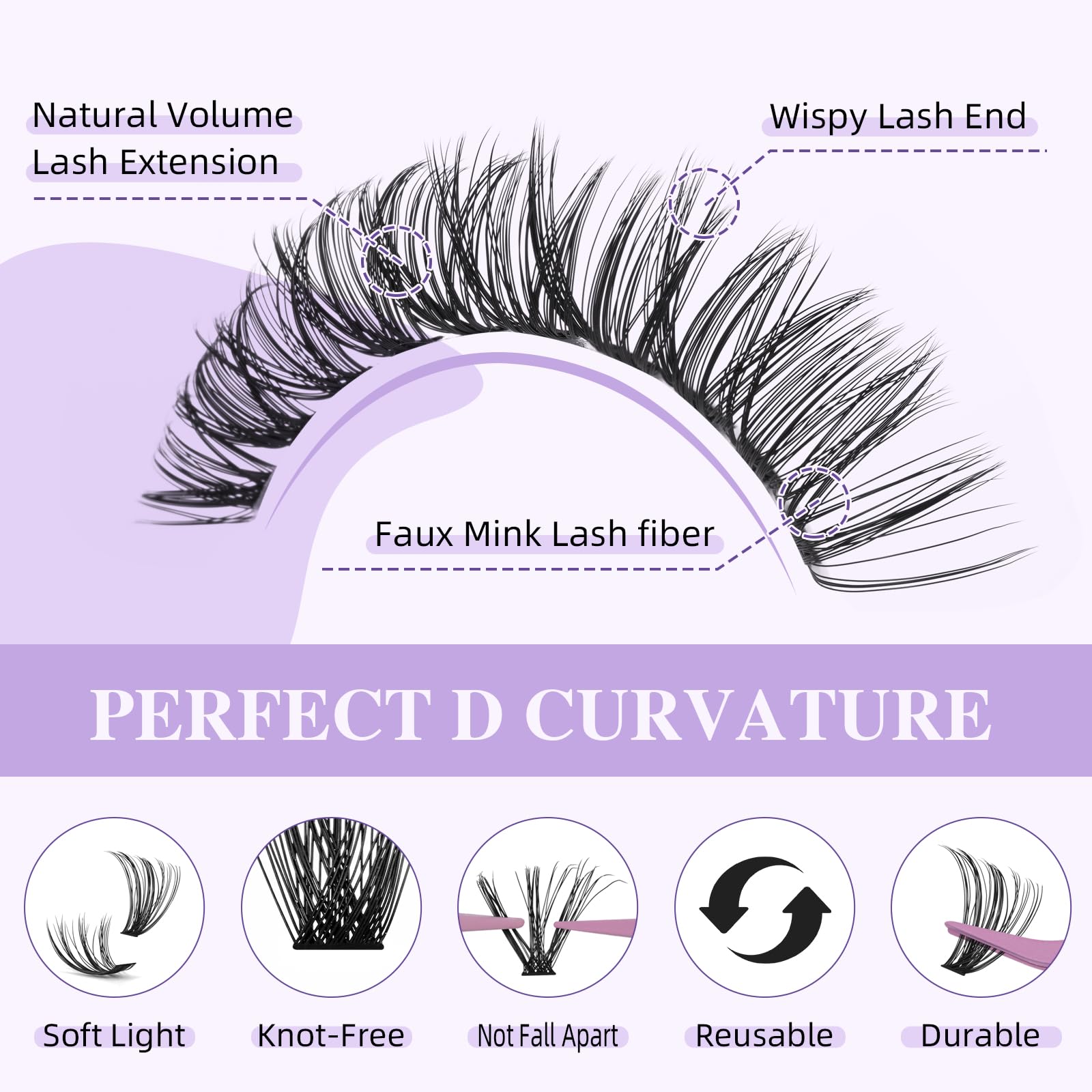B&Q Individual Cluster Lashes 280PCS D Curl 30D+40D 9-16mm Mixed Length DIY Eyelash Extensions, Black - Image 4