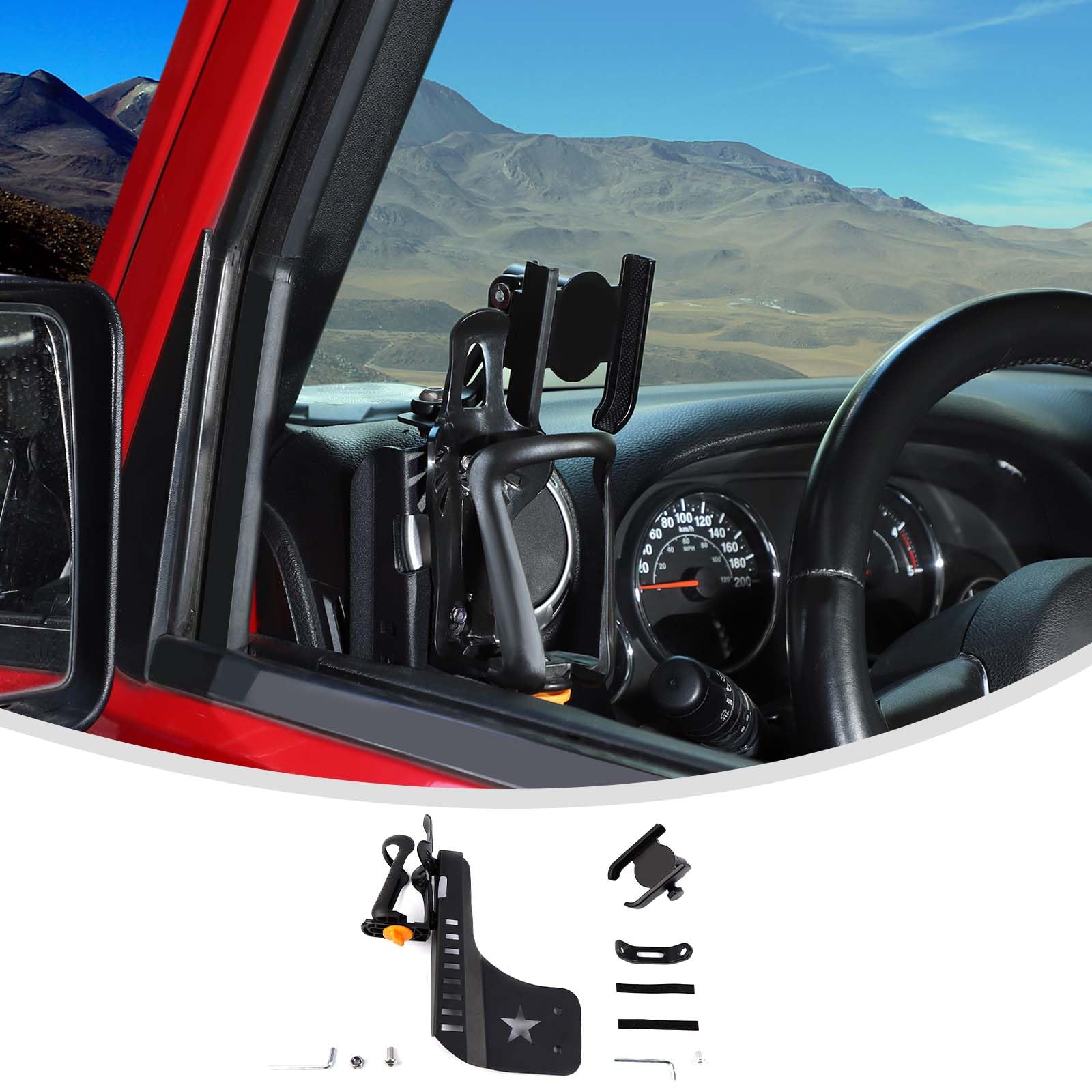 Linskip Door Cup Holder Expander Compatible with Jeep Wrangler JK JKU 2011-2017, 2 in 1 Multi-Function Cell Phone Mount for Jeep Wrangler JK Accessories(Black)