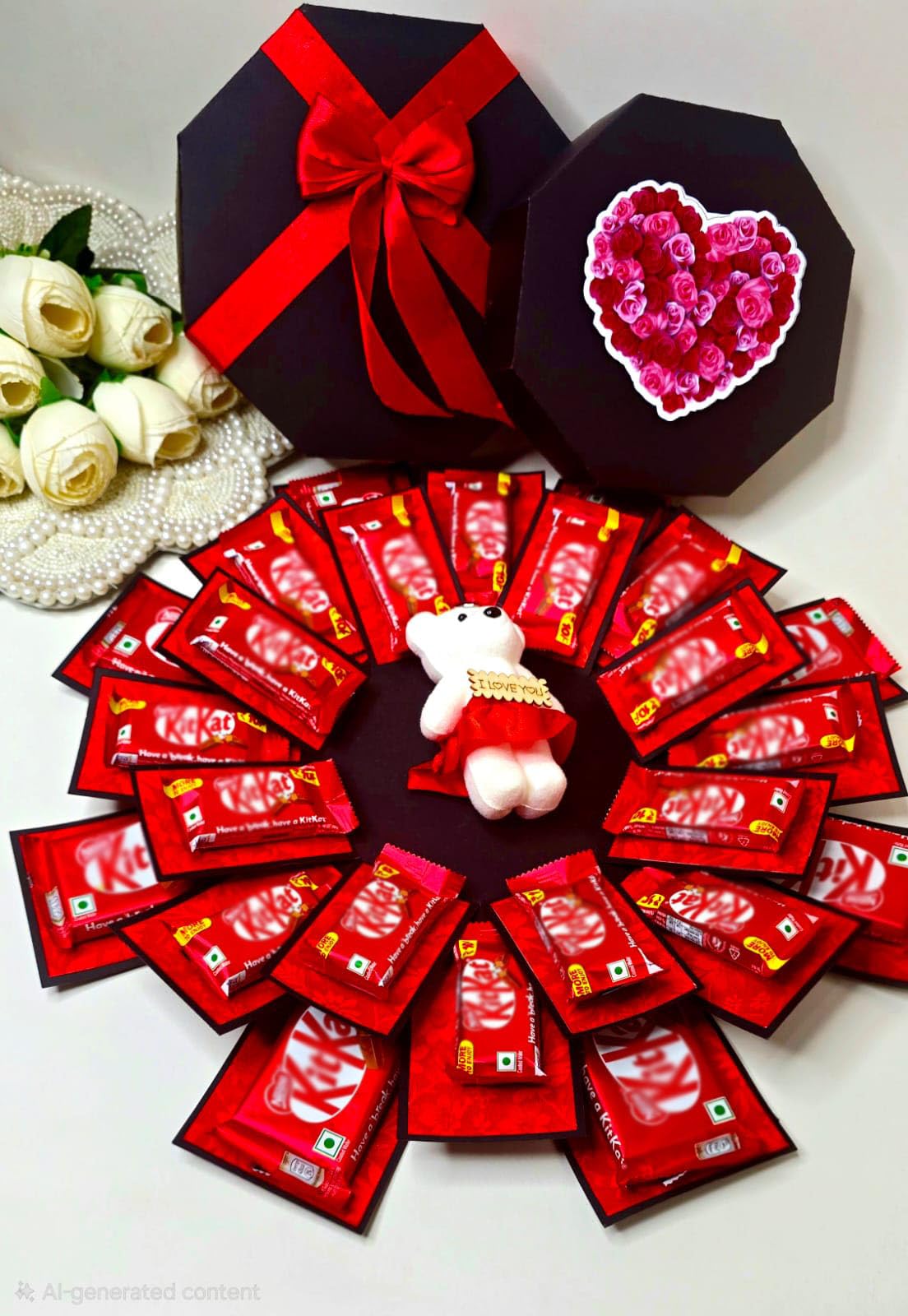 US IDEAL CRAFT Octagonal Gift Box 3 Layer with Chocolates and Teddy Handmade Surprise Gift for Birthday Anniversary Special Occasions-image-45