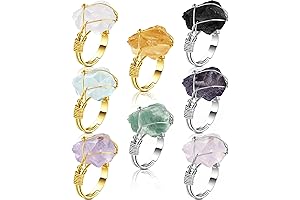 8 Pieces Women's Adjustable Gemstone Crystal Stone Ring Set