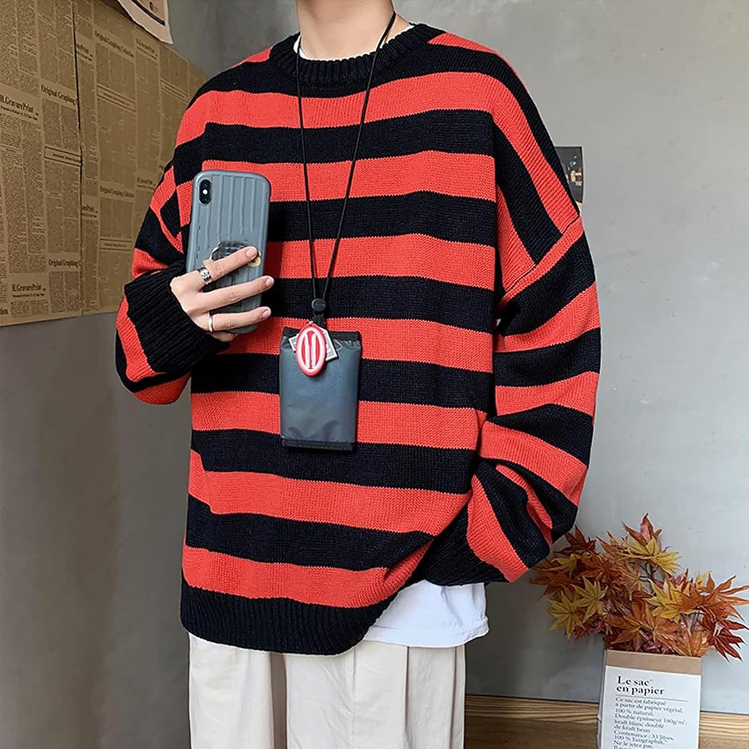 Men Casual Long Sleeve Striped Sweaters Oversized Knit Pullover Autumn Winter Fashion Sweater Jumpers Tops - Image 3