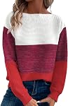 RANPHEE Femmes manches longues Col Col Couleur Bloc Automne Mode Pull tricoté Chandails Hauts de saut