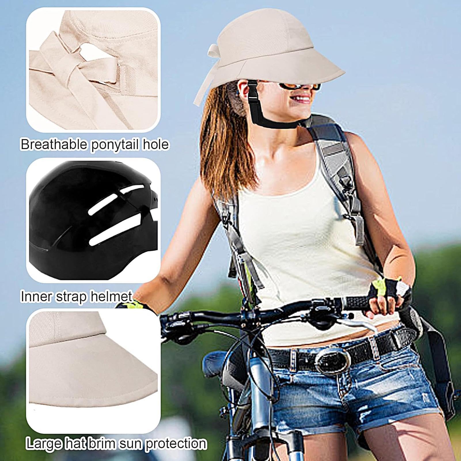 Casco De Bicicleta Estilo Sombrero - Sombrero De ala Ancha Y Protección Solar | Casco De Seguridad para Ciclismo - para Ciclistas Playa Ocio Ciclistas Casuales Verano Caluroso Y Ciclismo Al Aire
