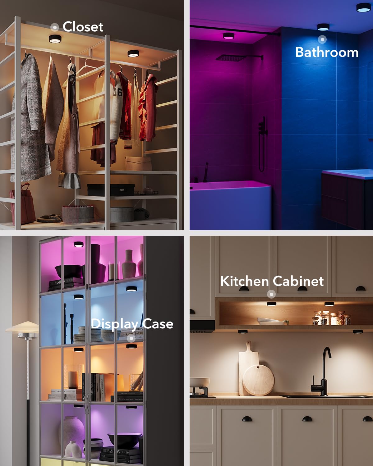 Luce LED Vetrina RGB Ricaricabile USB, Nero Faretto Colorato a Batteria da 2400mAh Luci Armadio Senza Fili con Telecomando e Magneti Luce Sottopensile Cucina LED Adesiva Lampada Sotto