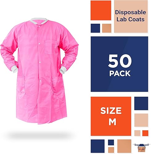 Miniatura 2 de EZGOODZ SMS - Abrigos de laboratorio desechables para adultos, SMS 50 GSM, abrigo de laboratorio desechable para mujeres, hombres, con broches de