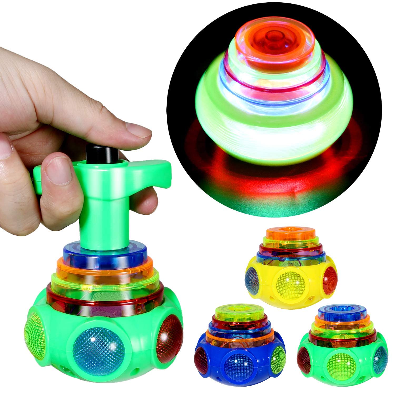 PROLOSO Confezione da 12 trottole rotanti a LED con luce e musica, giocattoli che si illuminano al buio, forniture per feste, regalo multicolore