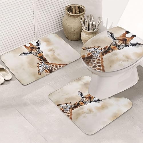 Juego de alfombras de baño con estampado de jirafa, alfombra de baño suave y absorbente, lavable, antideslizante, alfombra de baño de felpa peluda,