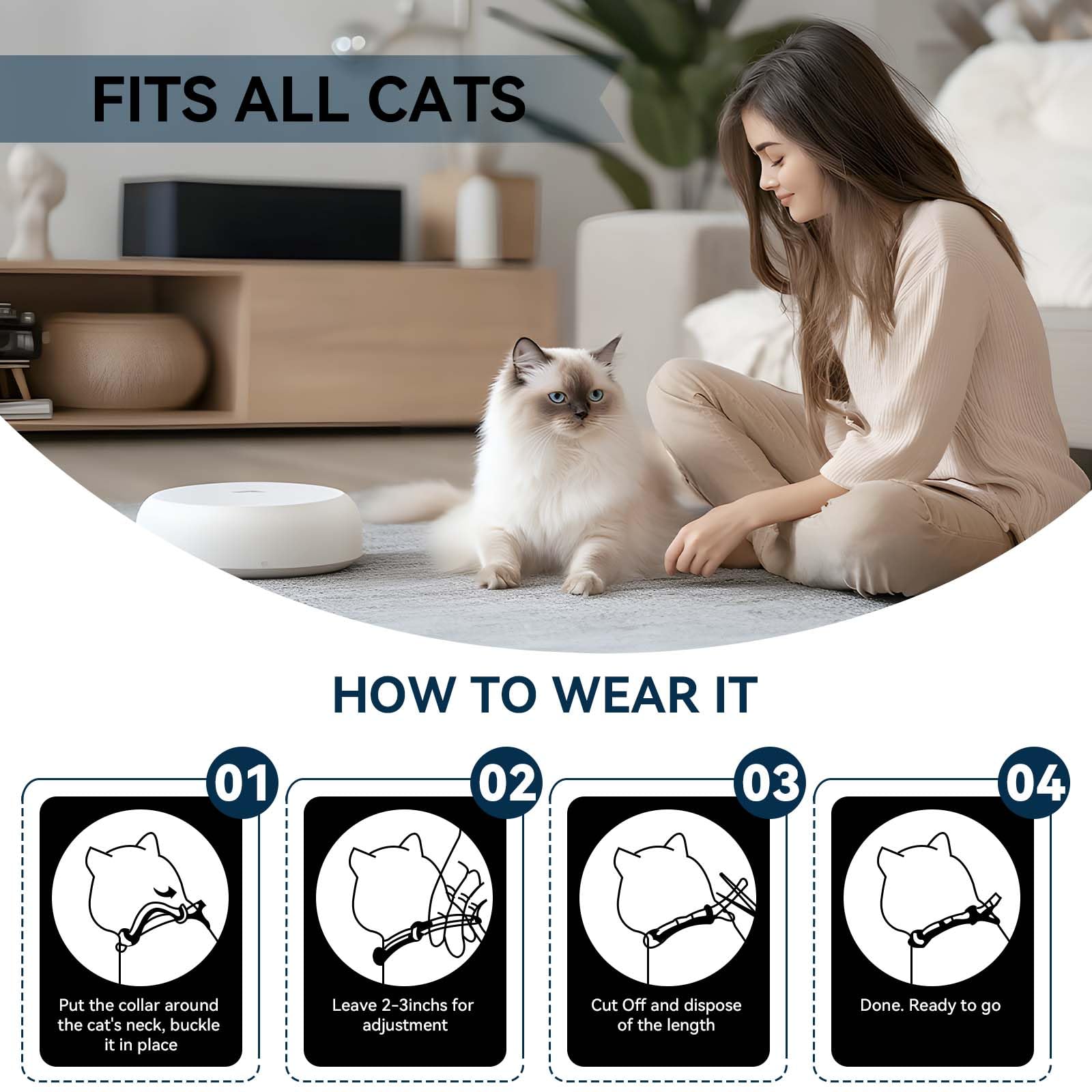 Lot de 4 colliers apaisants avec phéromones apaisantes pour chat, dure 30 jours pour soulager l'anxiété et le stress – Ajustement réglable de 38,1 cm pour tous les chats