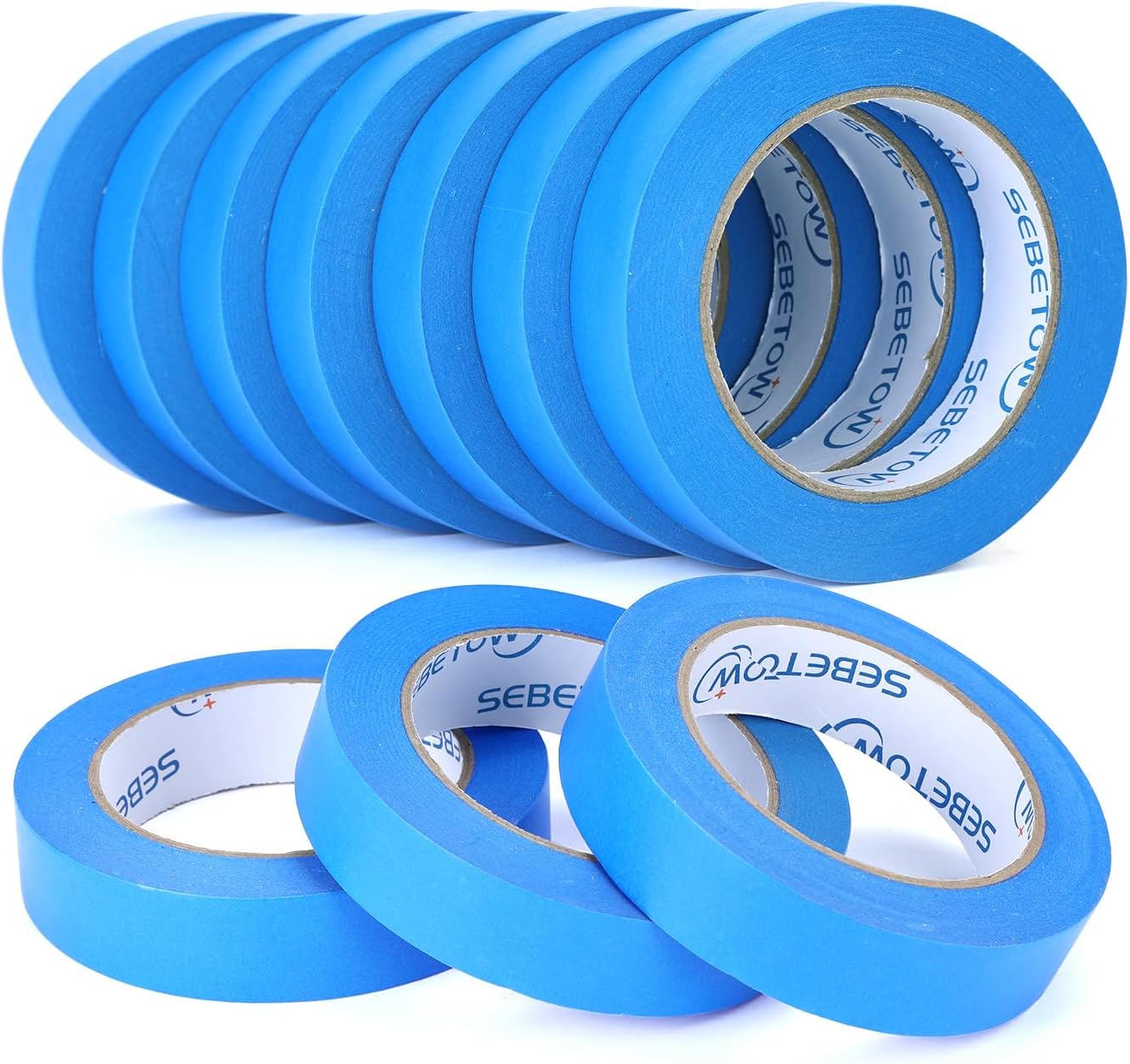 SEBETOW 10 Rolls Painters Tape 1 inch Bulk Painter Tape Blue Wide Roll, Blue Masking Tape, 1 Inches x 55 Yards for General Purpose Wall Painting, Home Improvement