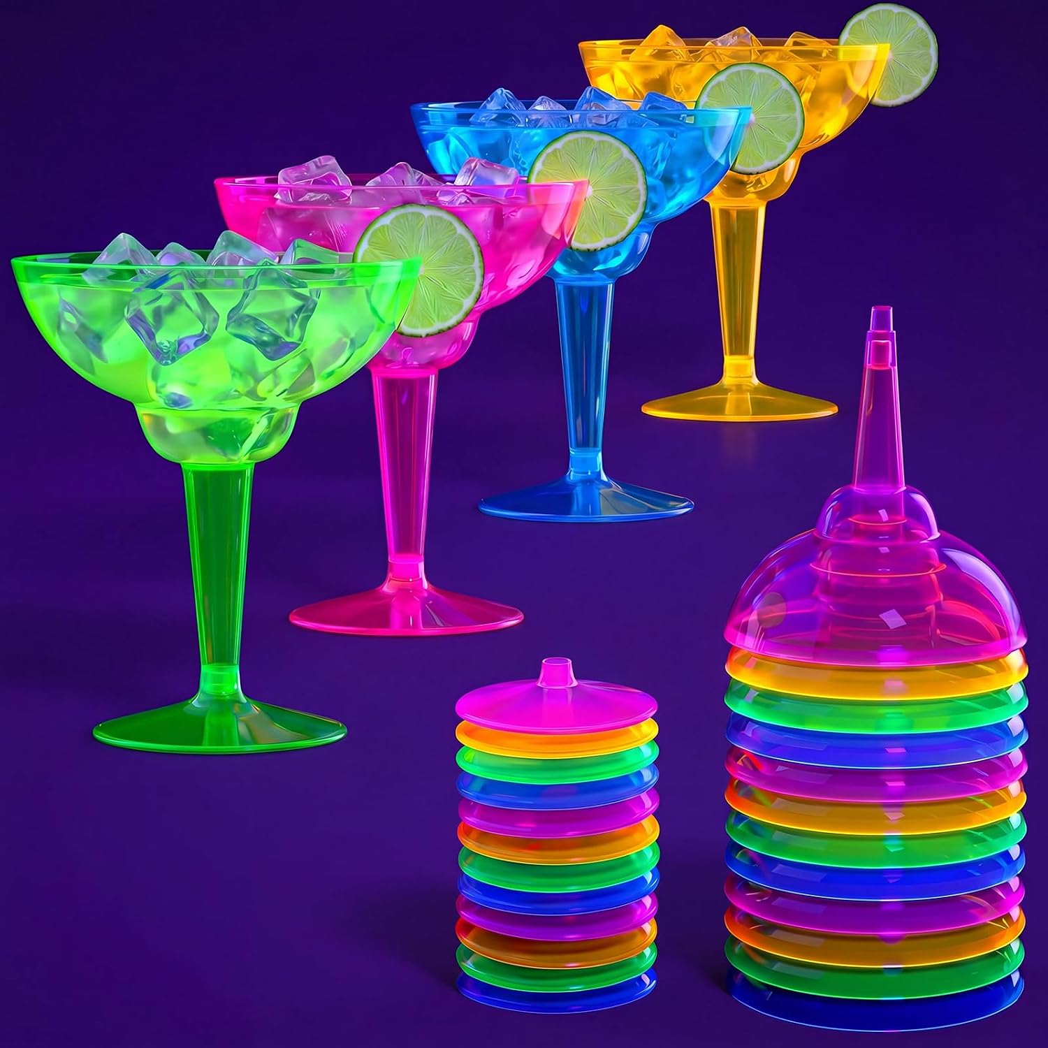 36 Packs Glow in the Dark UV Neon Margarita Glasses Cups 12 oz Disposable UV Light Glow in the Dark Decorations for Cinco De Mayo Parties, Colorful Cocktail Cups for Tropical Party Supplies