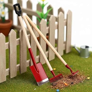 3 Pcs Red Miniature Dollhouse Garden Tools, 112 Scale, 3.2 Inch