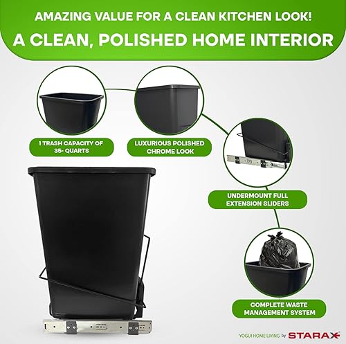 Miniatura 3 de by Starax - Sistema de extracción de gabinete de basura individual de 35 cuartos de galón, 1 cubo de basura antracita  reciclaje - Deslizador de