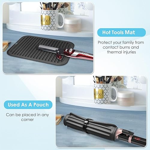 Miniatura 4 de Alfombrilla profesional de silicona resistente al calor para herramientas capilares, cubierta portátil antiquemaduras con velcro para plancha plana,
